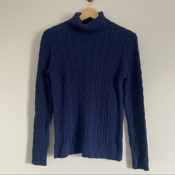 Charter Club Navy Cable Knit Turtleneck - Picture 1 of 5